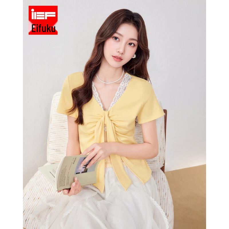IEF French Lace Splicing Slimming Top M