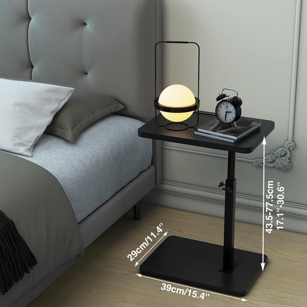 IBUYKE C-Shaped Side Table, Height Adjustable, Fits Next to Bed, Bedside Table, Sofa Table, Compact, Small, Black, JPTVT003B