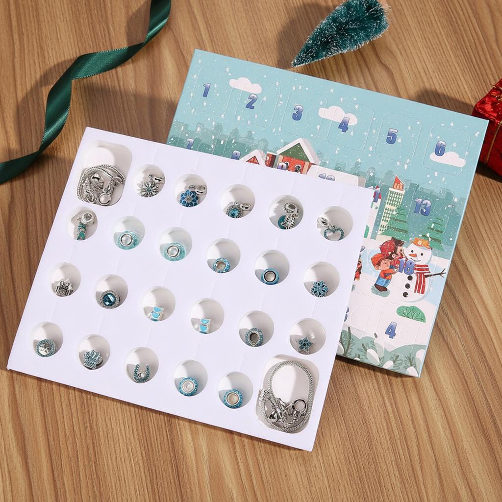 Jewelry Christmas Advent Calendar with 2 Bracelets and 22 Unique Charms Jewelry Set Xmas Countdown Calendar for Kids Teens Women