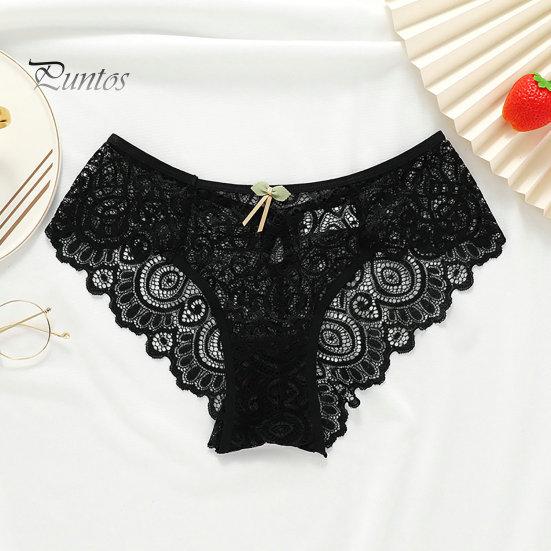 Underpants Women Briefs Hollow Out See-through Lace Thin Bow-knot Sexy Panties Mid Waist High-elasticity Lady for Daily Wear