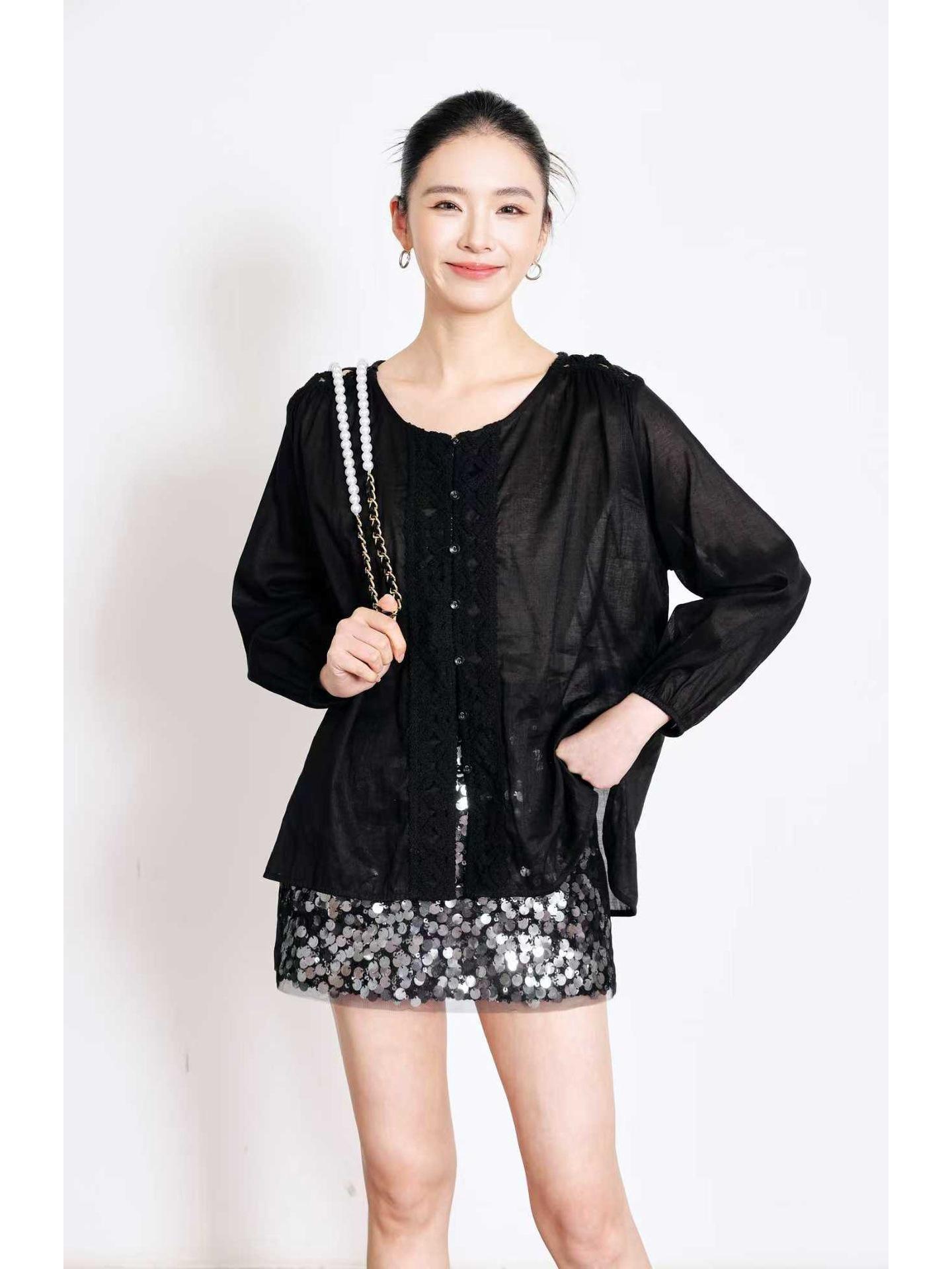 

Nanyou 2026 Весна Лен Защита от солнца Женский Утягивающий Кардиган с длинным рукавом L чёрный