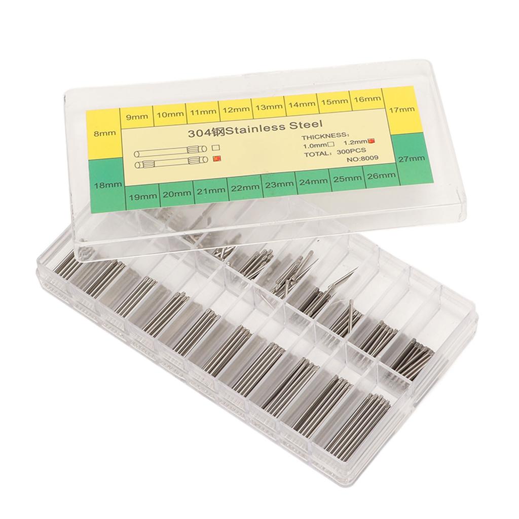 300Pcs 1.2mm Watch Band Spring Bar Link Pins Stainless Steel Double End Watch Band Link Cotter Pins with Storage Box