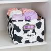 1PC Cotton and Linen Uncovered Drawer Style Storage Box, Black and White Cow Printed Clothing Storage Box