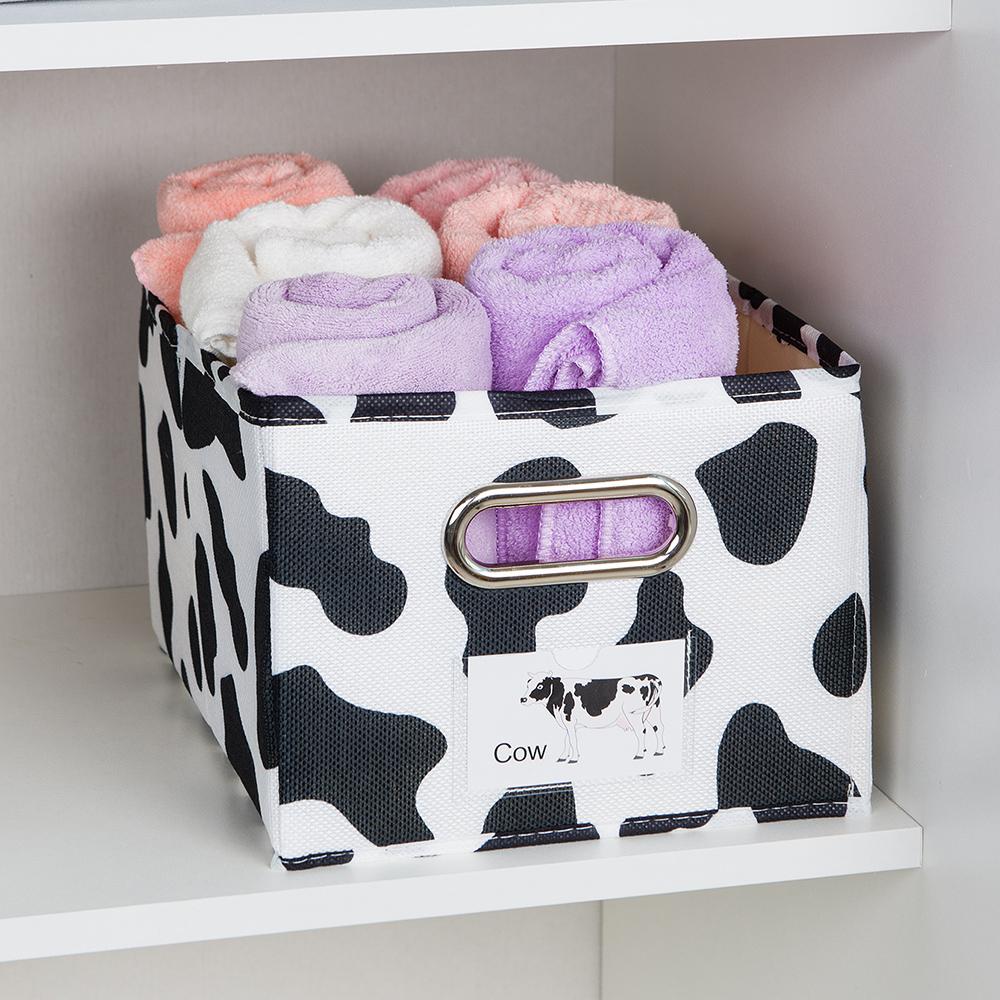 1PC Cotton and Linen Uncovered Drawer Style Storage Box, Black and White Cow Printed Clothing Storage Box