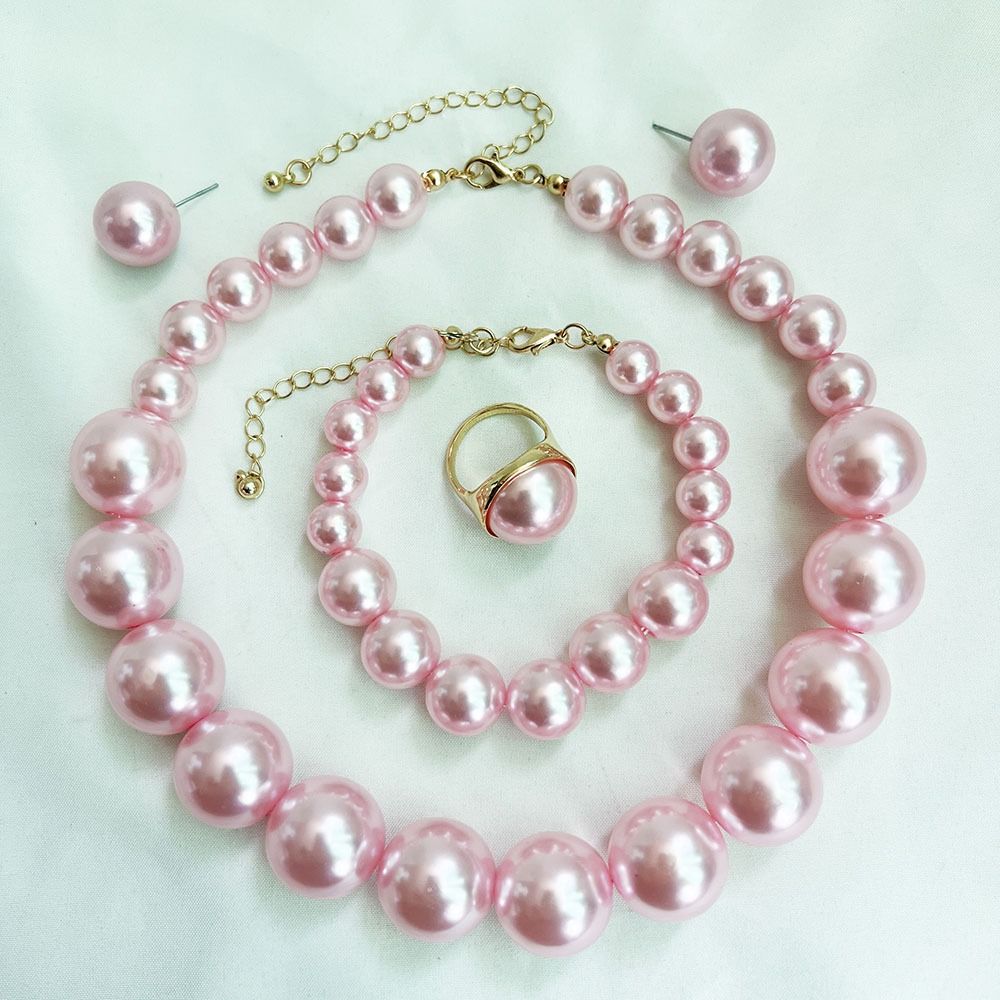 Light Luxury Necklace Bracelet Earring Ring Sets Vintage Style French Pearl Necklace Holiday Gifts