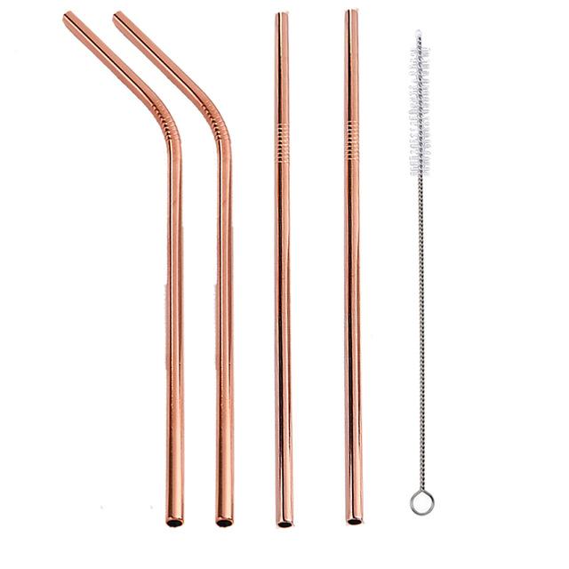 Colorful Stainless Steel Drinking Straws Straight and Bent Reusable Filter With Brush DIY Tea Coffee Tools Party Bar Accessories