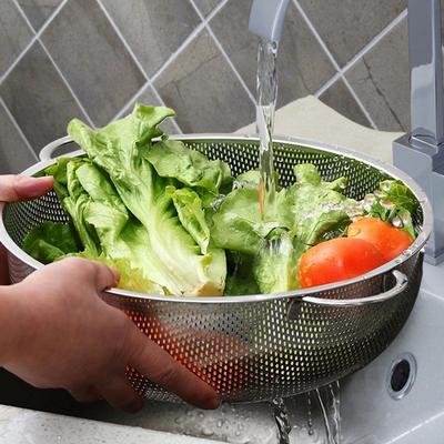 Kitchen Handle Stainless Steel Strainer 2-piece Set Fruit and Vegetable Washing Bowl