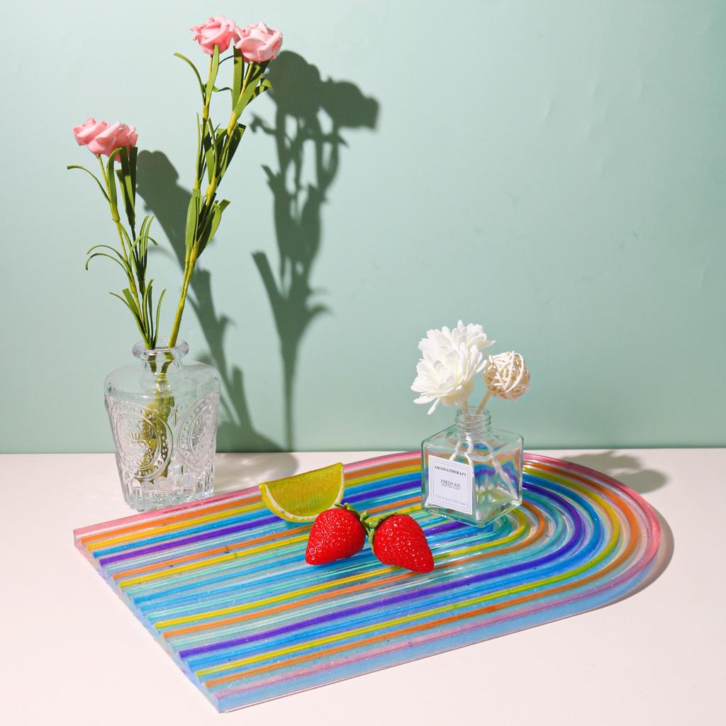 Regenbogen Tablett Silikonharzform Langlebig und einfach zu verwenden Gestreifte Palette Epoxidform Heimdekoratives Tablett für Obst Snack