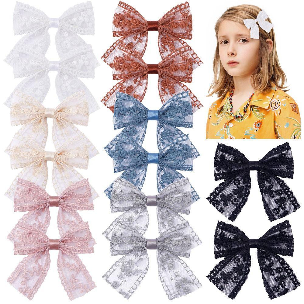 Fashion Baby Girls Hair Clips Handmade Bows Hairclips Lace Cutout Bowknot Hairpin Hair Accessories