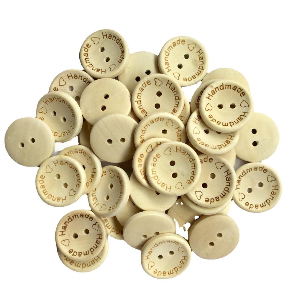 50Pcs 20MM Wooden Handmade Buttons Assorted Wooden Sewing Buttons Wood Handmade with Love Round Craft Decor