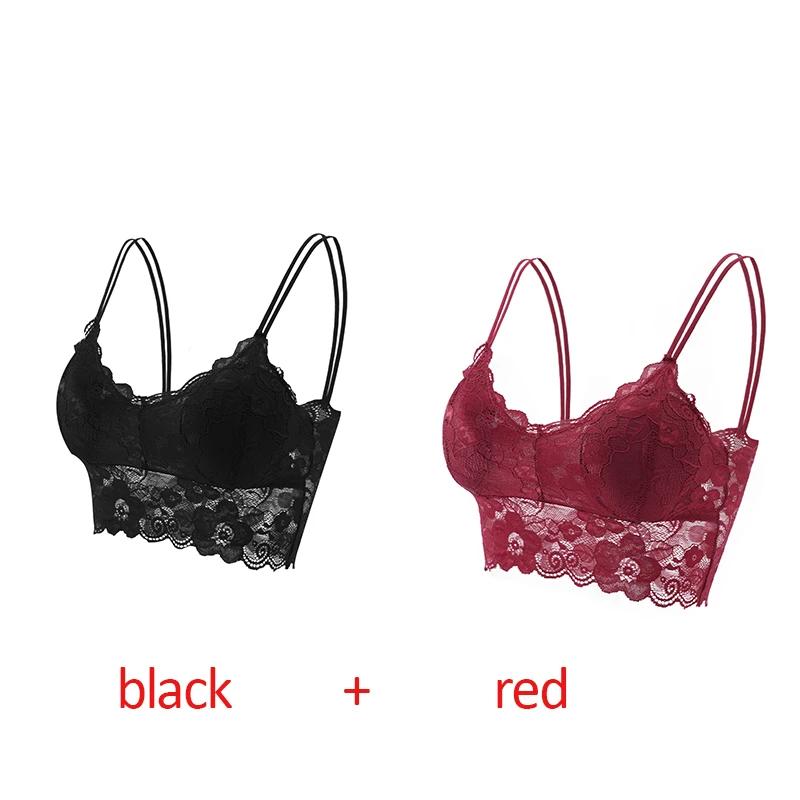 2Pcs Sexy Bra Women's Lace Bralette Floral Lingerie Underwear Wireless Padded Brassiere Seamless Ultra Strap Wire Free Bras Vest