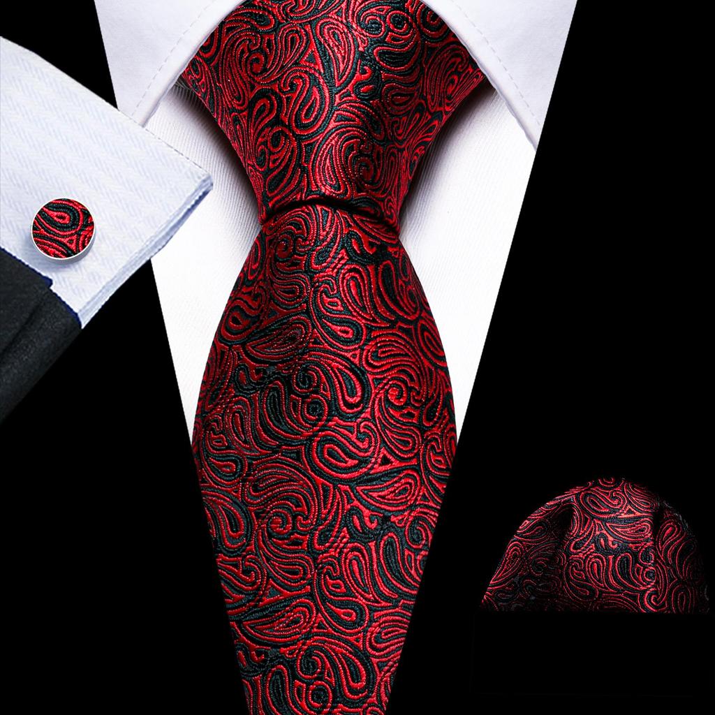 Barry.Wang Necktie Hankerchief Cufflinks Set Purple Blue Black Dots Jacquard Woven Wedding
