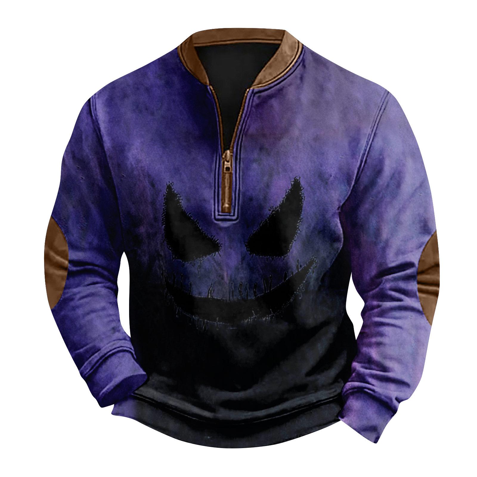 

Мужская повседневная модная рождественская принтованная толстовка без капюшона, широкая мужская свободная толстовка с капюшоном и воротником-стойкой XL фиолетовый