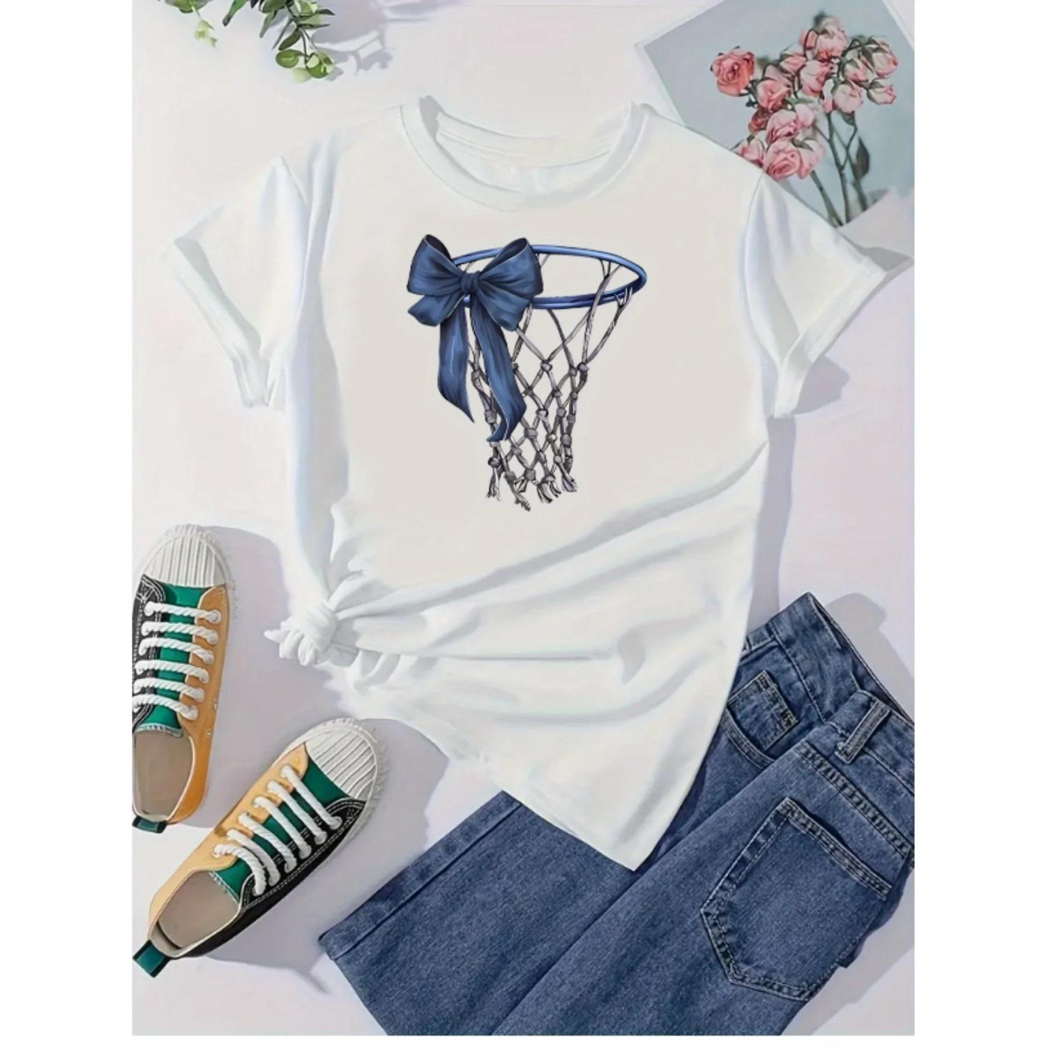 Ladies  Fashionable Casual Sportswear Printed T-Shirt Aesthetic Clothes S