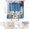 Floral Window Shower Curtain Set - Vintage Ivy Plant Design, Polyester, 12 Hooks, Surreal Outdoor Scene, Bathroom Decor