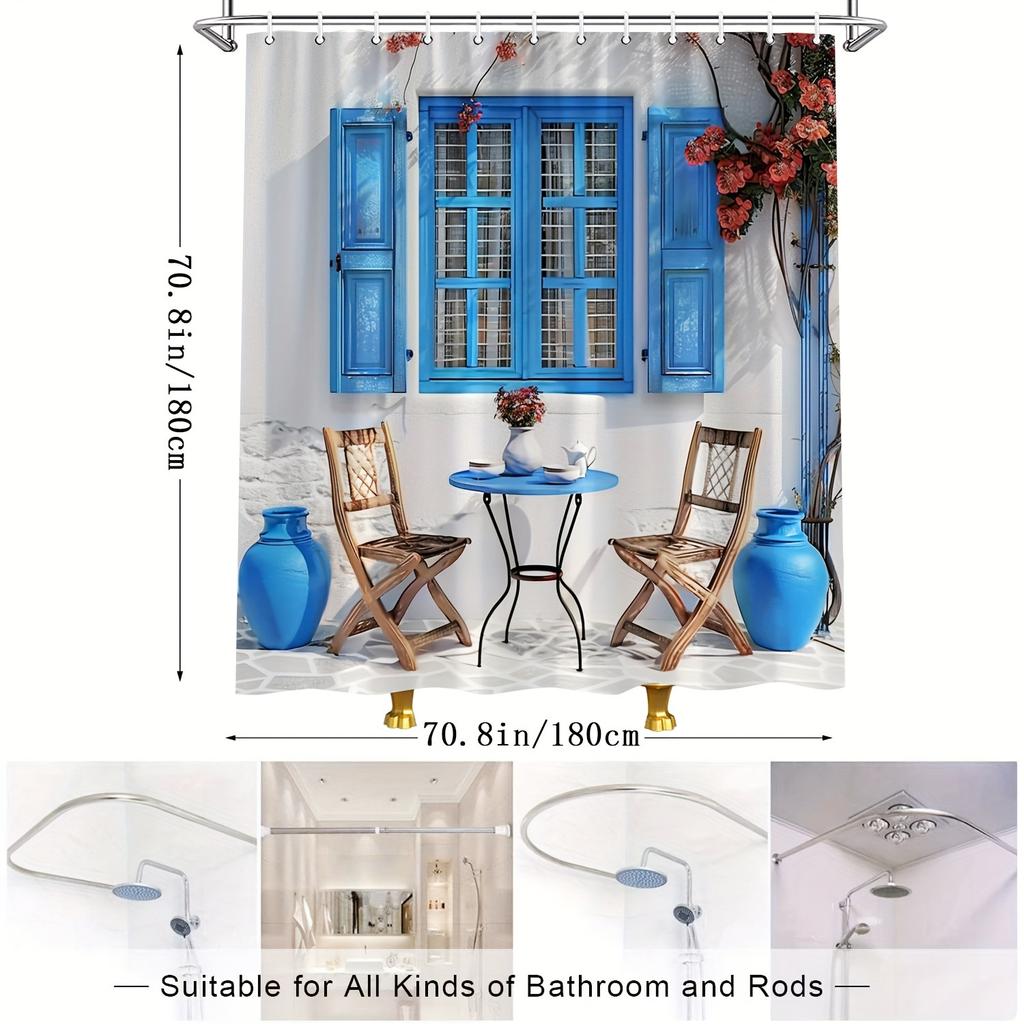 Floral Window Shower Curtain Set - Vintage Ivy Plant Design, Polyester, 12 Hooks, Surreal Outdoor Scene, Bathroom Decor