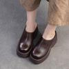 Johnature Thick Soled Wedges Slippers Retro Genuine Leather Solid Color Women's Platform Shoes