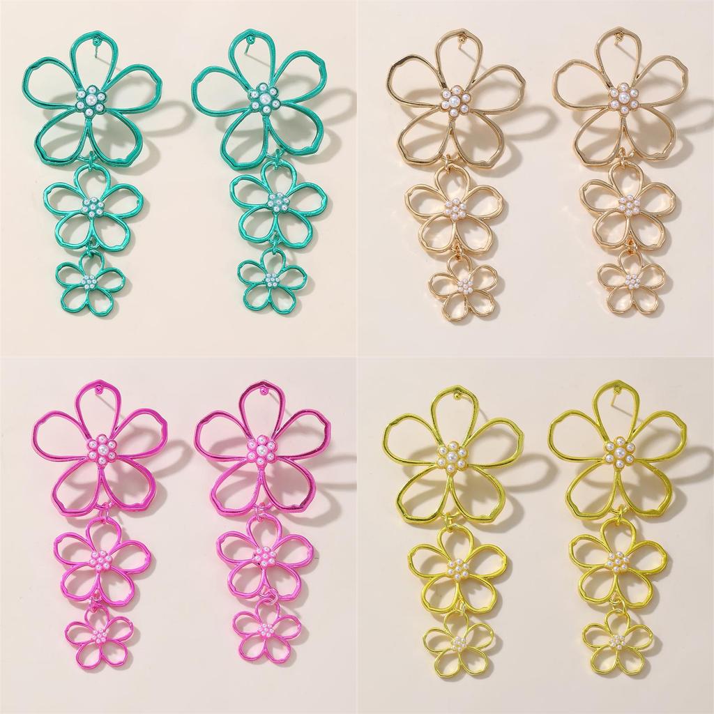 Retro Metal Floral Earrings With Butterfly Bow Design For Women