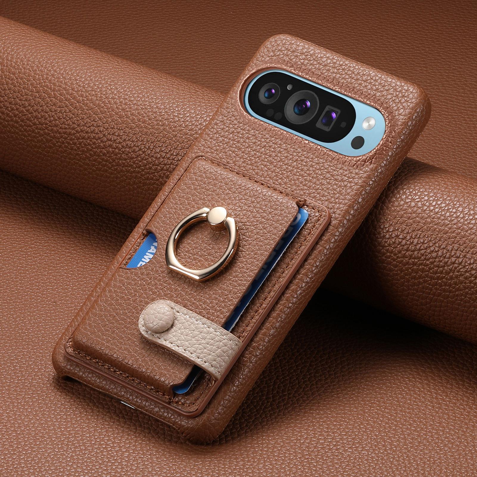 

Ring Leather Phone Case for Google Pixel 8 8A 8Pro 9 9Pro 9ProXL 10 10Pro Pro XL Pixel9 Pixel10 Wallet Card Slots Holder Cover Google Pixel 9 Pro коричневий