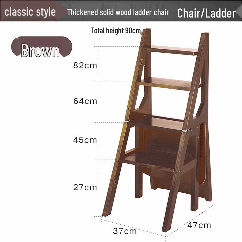 Solid Wood Multifunctional Folding Ladder-Chair: Indoor Portable 4-Step Stool & Climbing Ladder