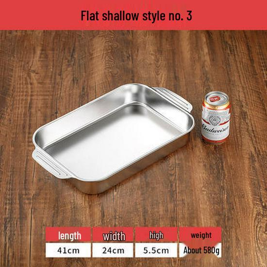 Rostfritt Stål Dubbelörad Djup Rektangulär Bak- och Grillplåt för Fisk och Skaldjur