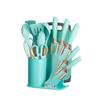 19-Piece Wooden Handle Silicone Kitchen Utensil Set with Spatulas, Spoons, Storage Bucket, and Knife Set