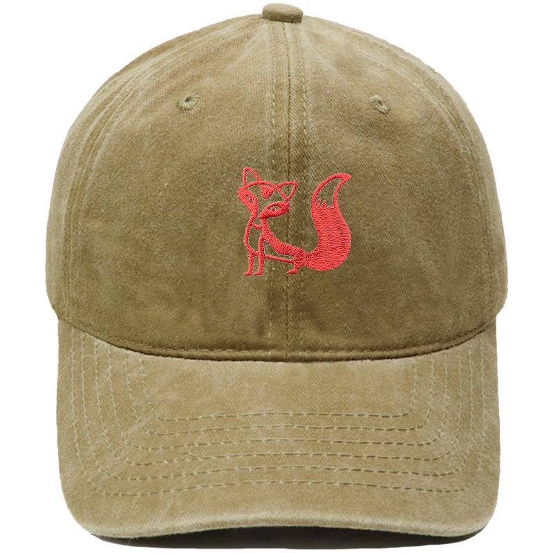 Tegneserie ræv broderet baseballkasket vasket retro dad hat til mænd og kvinder afslappet udendørskasket