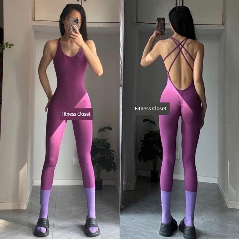 

Fashion High Waist Figure Flattering Hip-Lifting Yoga Fitness No Embarrassment Line Spring and Summer One-Piece Purple S