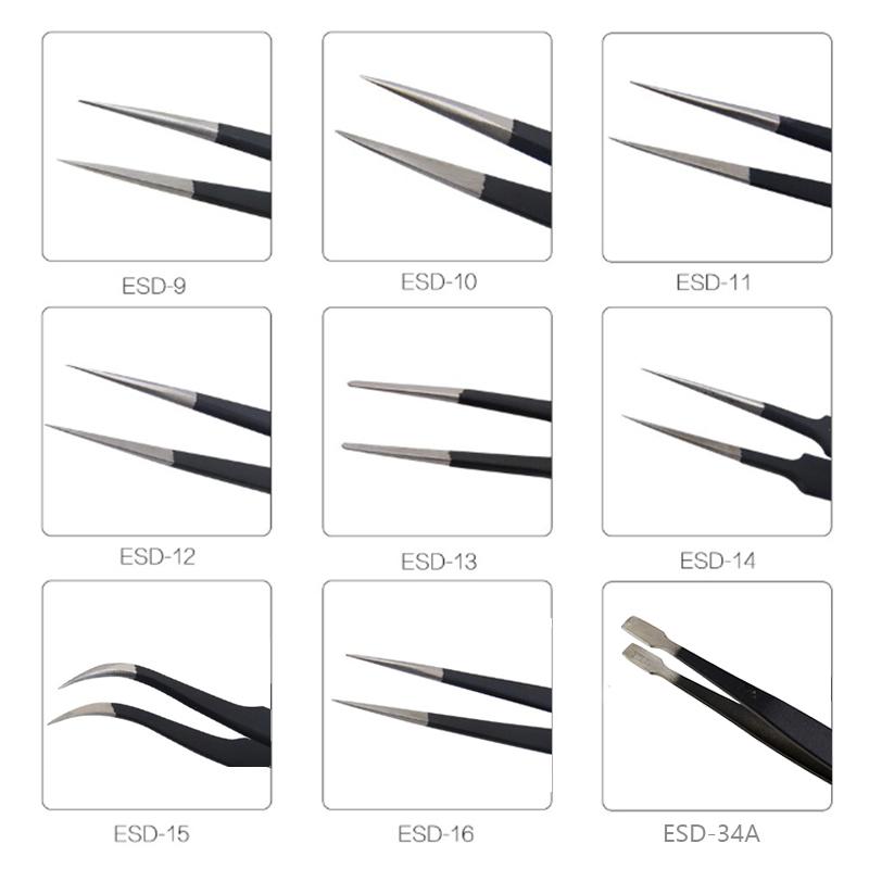 

BEST 9Pcs Precision Tweezers Set Anti-Slip Metal Tweezers Kit Multi-Standard Tweezers for Lab,Electronics,Jewelry Type A