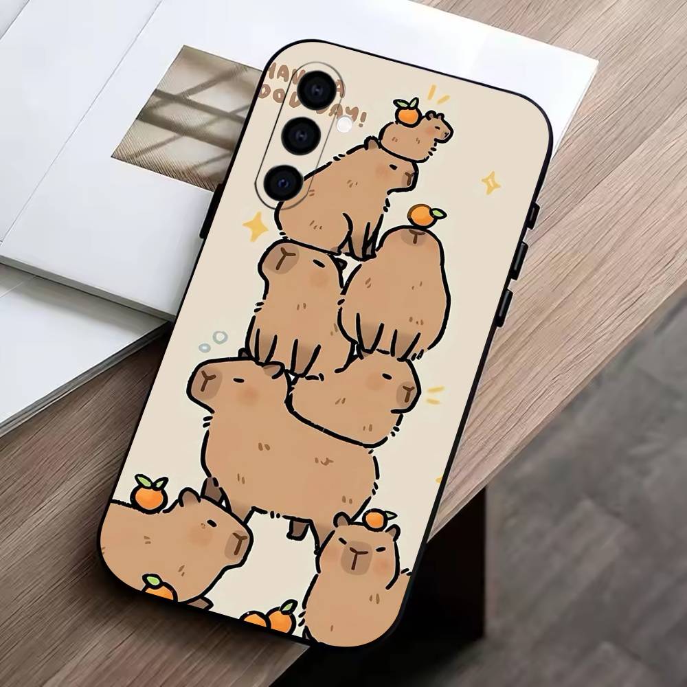 Cute K-Kawaii Capybara Phone Case Black Silicone Soft For Samsung Galaxy A73,A72,A71,A70,A53,A52,A51