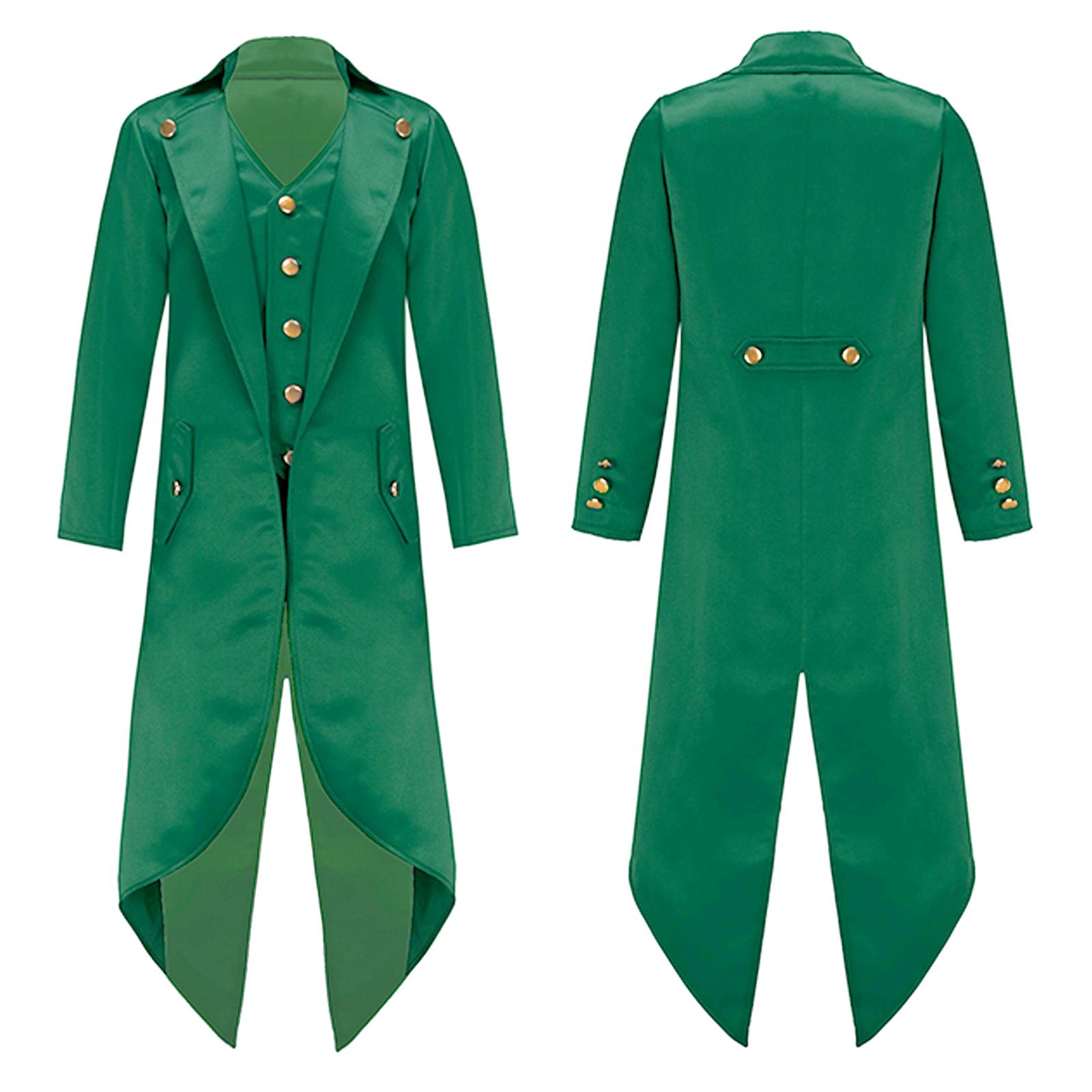 

Ренессансный стимпанк фрак костюмы на Хэллоуин для детей унисекс средневековая викторианская куртка пальто 9-10 Years темно-зеленого