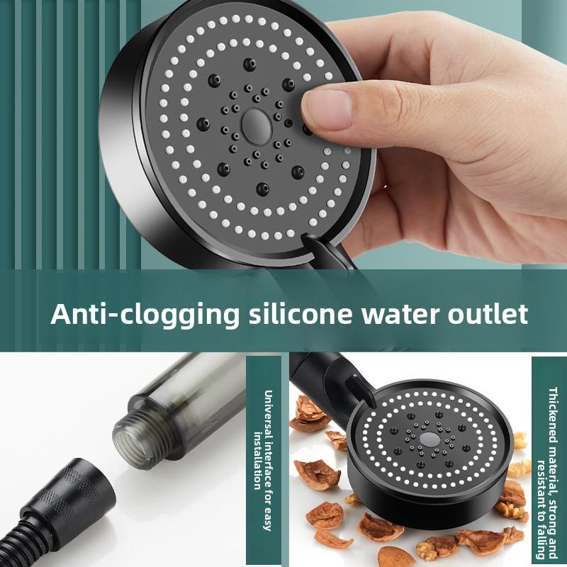 Black Five-speed Water-stop Multi-functional Bathroom Showerhead Set, Black Household, Large Water Output, Hot Water Pressurization