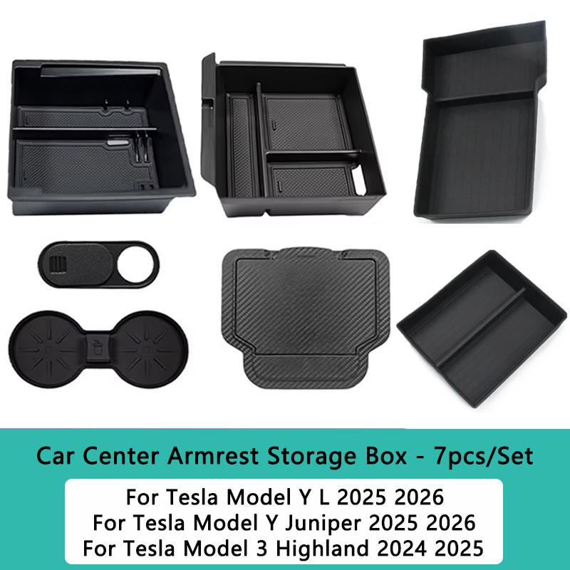 For Tesla Model Y juniper 2026 Storage Box Model 3 2025 Highland Center Console Armrest Storage Tray Cover Tidying Accessories
