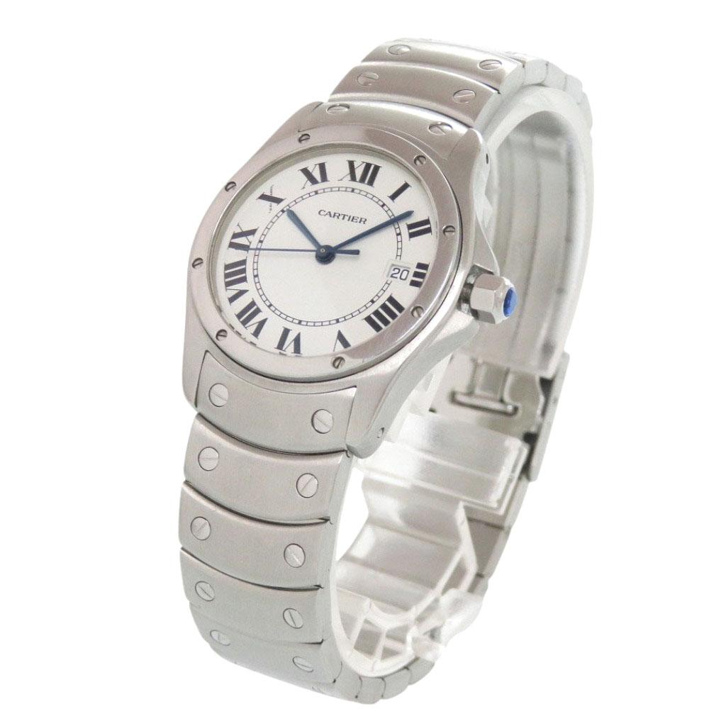 Used AUTHENTIC CARTIER W20027K1 Santos Rondo White Silver SS Quartz Wristwatch