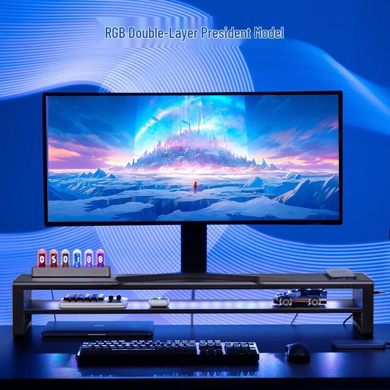 Support de moniteur de jeu RGB avec support double écran et rangement