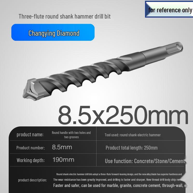 Three-Flute Round & Square Shank Drill Bit for Concrete, Cement, Rebar, Stone, Granite, Marble.