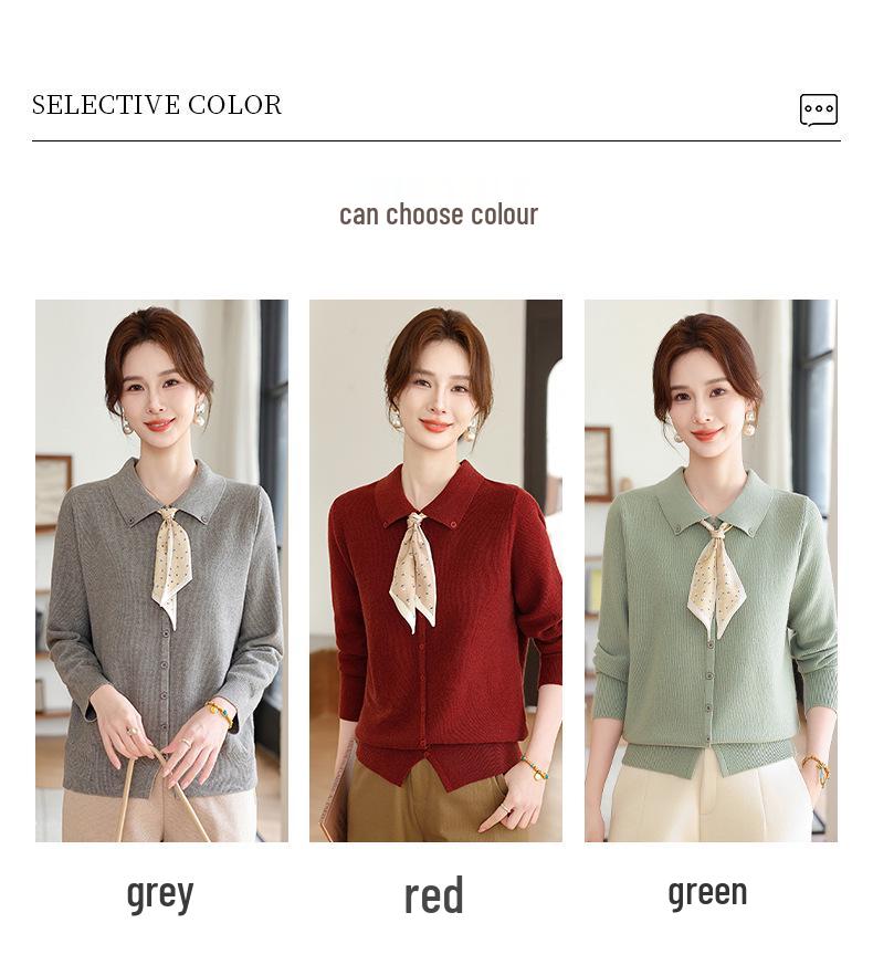 Mom's Autumn Fashion Stylish Turn-Down Collar Knitted Sweater for Middle-Aged Women - 2025 Age-Reducing Base T-Shirt.