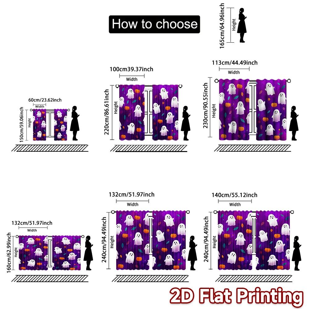 2D FLAT PRINTING 2pcs Curtains (Without Rod) Halloween Ghosts Scene Women is Day Festival Creative Curtains Polyester Curtains
