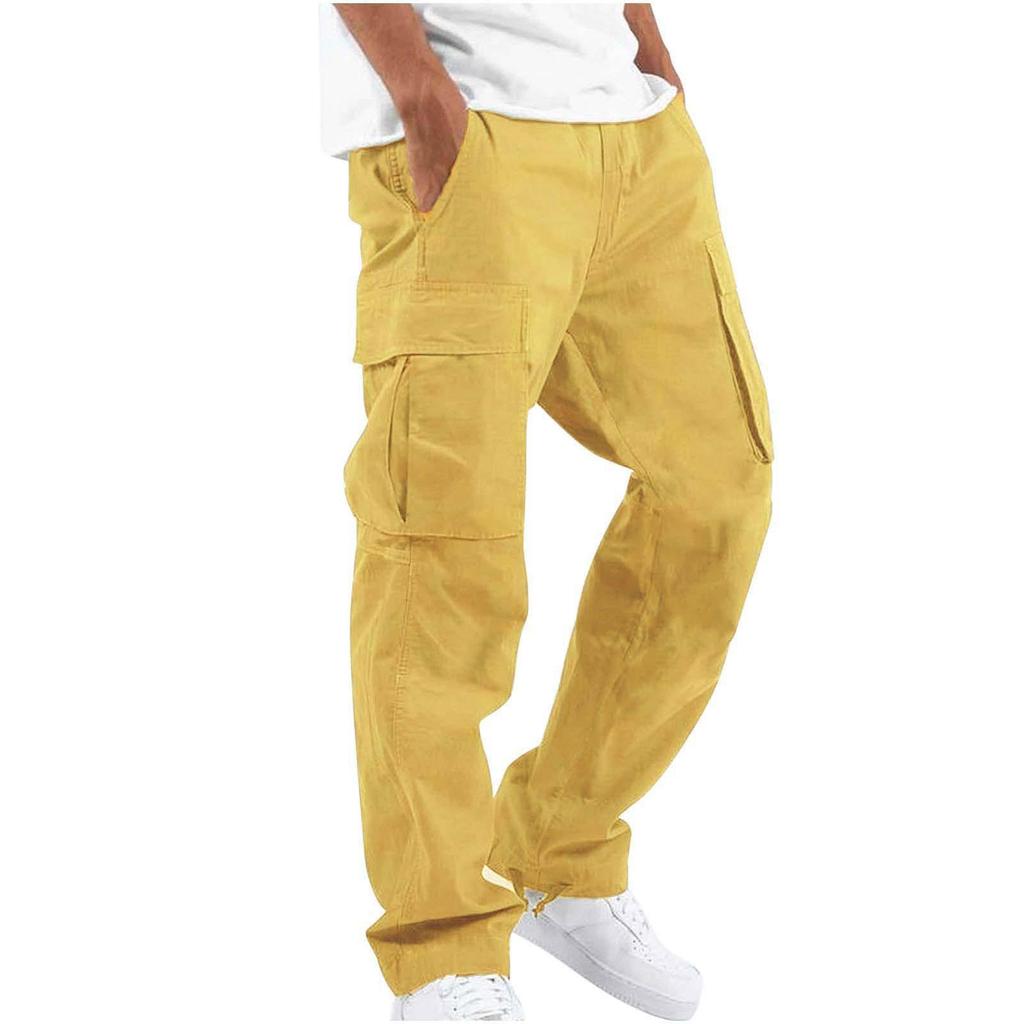 Calça cargo masculina com cordão, calça larga com muitos bolsos, calça casual, calça de moletom, microelástica, cintura média, algodão, linho