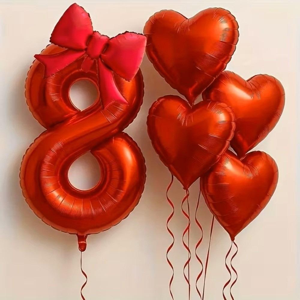 6pcs with Bowknot Number Foil Balloon Romantic Birthday Party Balloons  For Engagements Wedding