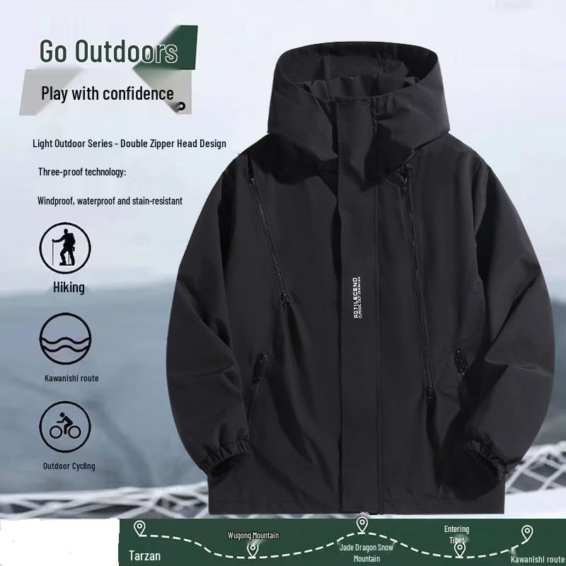 Trendy Plus-Size Men's Waterproof Windbreaker - American-Style, Autumn Outdoor Loose-Fit Jacket, Windproof, Perfect for Mountaineering