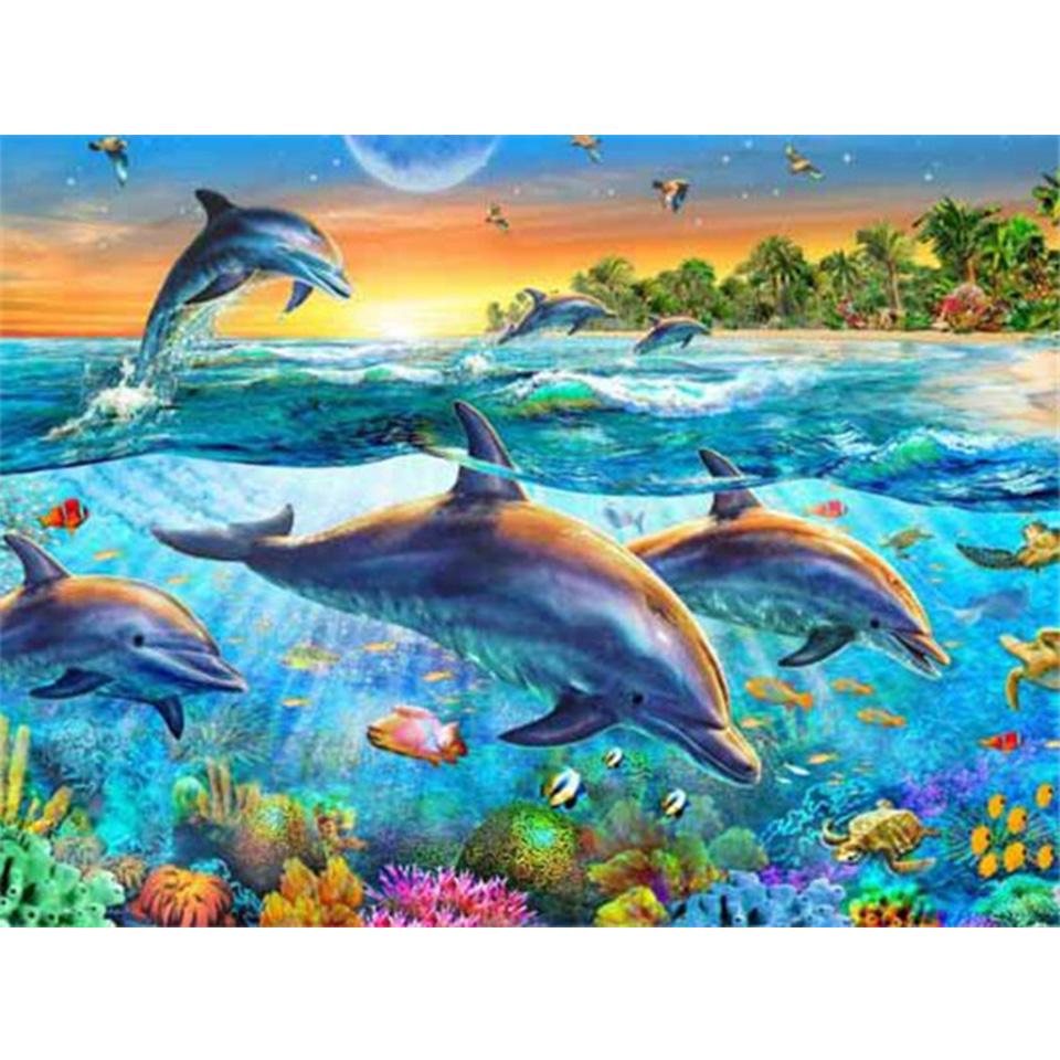 5D DIY Diamond Painting Full Round Animal Dolphin Diamond Embroidery Painting Cross Stitch Kit Home Decoration Rhinestone Gift