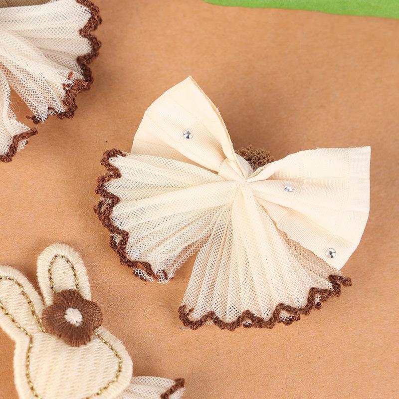 Milk Coffee Bow-Tie Bunny Ear Fabric Patch for DIY Children's Clothing Accessories
