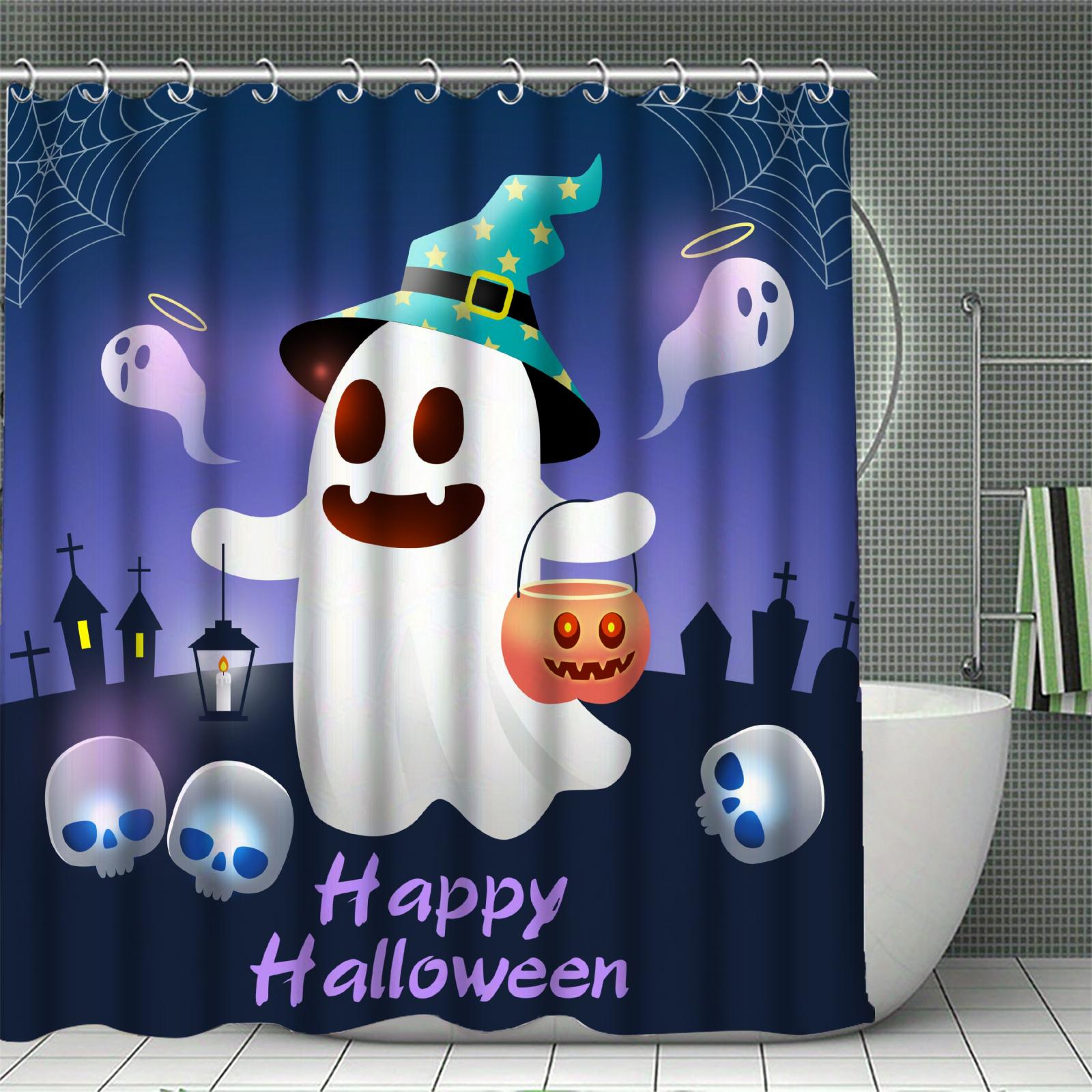 

Happy Halloween Shower Curtain Set 3D Print Waterproof Polyester Fabric Bath Curtain Home Bathroom Halloween Decor With 12 Hooks W60H190(CM)-1 Pcs
