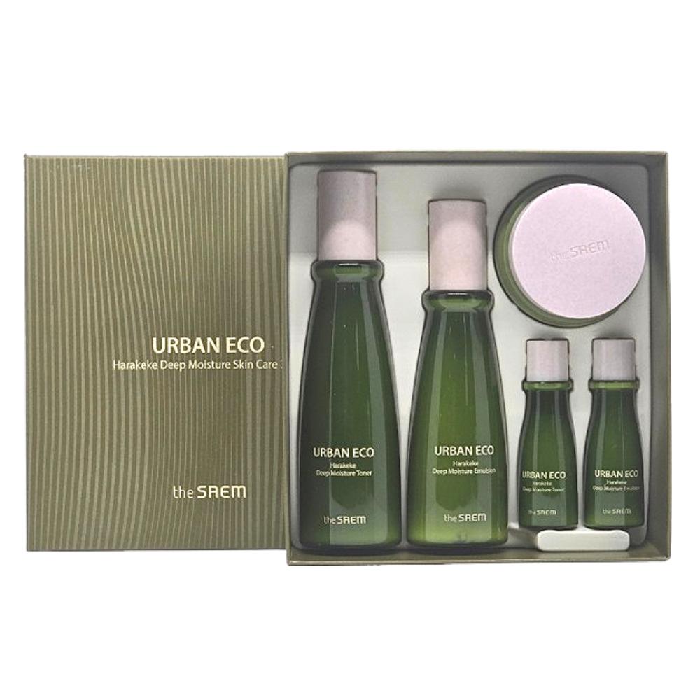 The Saem Urban Eco Harakeke Deep Moisture Skincare 3-Piece Set – Toner 150ml + Emulsion 130ml + Cream 50ml + Bonus Travel Sizes – Intense Hydration