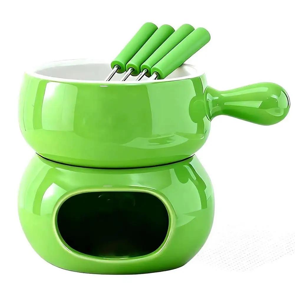 Chocolate Fondue Cup Ceramic With Forks Tealight Chocolate Melting Cup Mini Fondue Pot For Cheese Butter Heating Stove P1G1