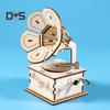 1 Set DIY Retro Gramophone Model Kit Handmade Wooden Puzzle Hand-cranked Phonograph Building Crafts Record Player STEM Project Kids Educational Toy