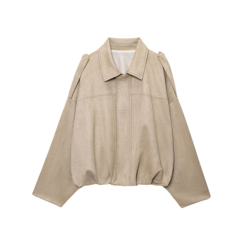 

Весенняя Новая Женская Одежда Рукав Летучая Мышь Лацкан Эффект Замшевой Текстуры Куртка Пилот Верхняя Одежда 4344155