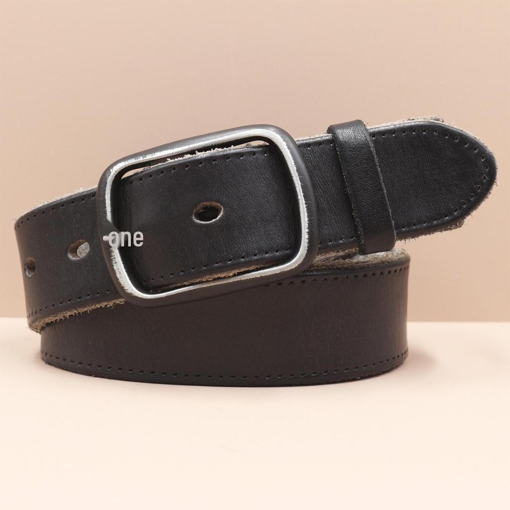 Retro Faux Stitch Men's Belt: Yellow Cattle Genuine Leather, Fashion Pin Buckle, Top Layer Cowhide.