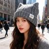 Korean Style Cat Ear Woolen Hat for Women Winter New Warm Ear Protection Knitted Hat Showing Face Little Cute Pullover Hat